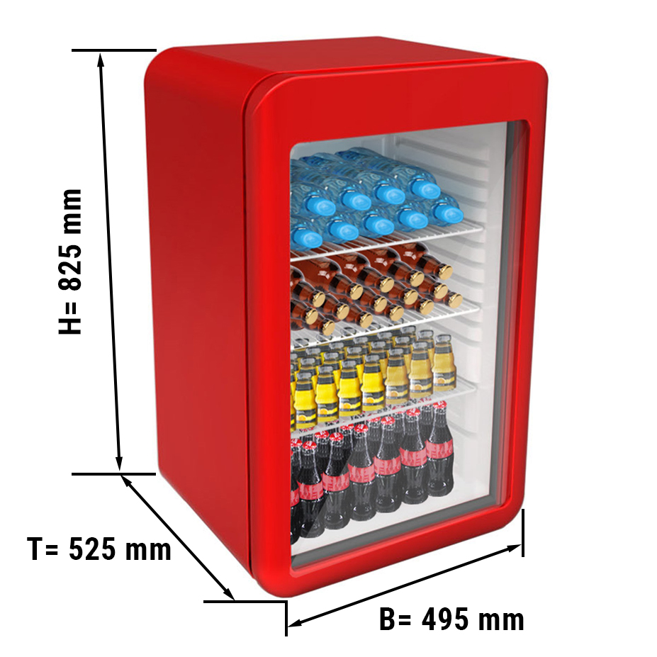 Minibar-Kühlschrank Rot - 113 Liter - mit Glastür - Neuware