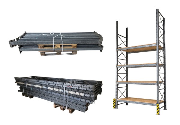 Heavy-duty shelving set - 25 uprights and 110 beams - used