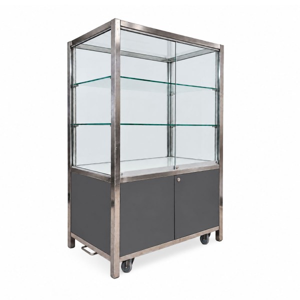 Glass display cabinet Wanzl - Euro-pallet size - mobile - gray - lockable