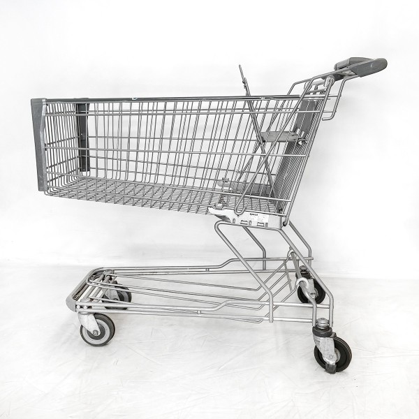 Shopping trolley WANZL D155 RCF - moving walkway rollers - gray advertising handle