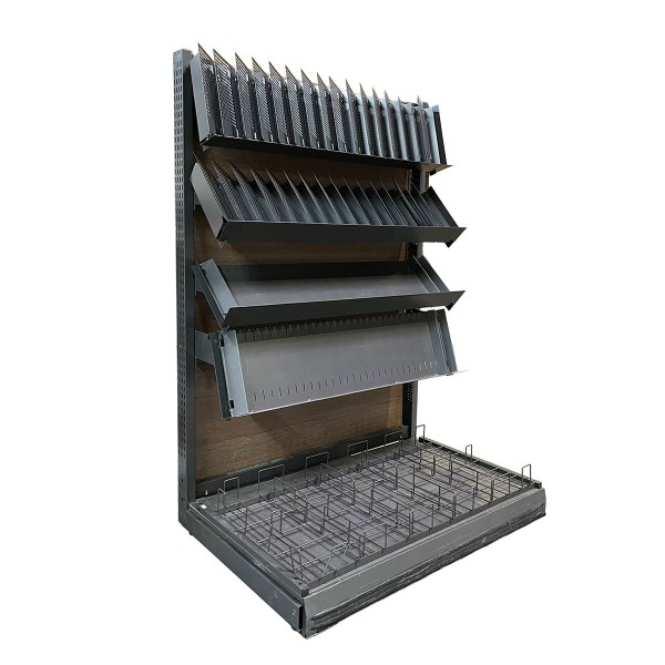 Magazine rack with wooden back panel