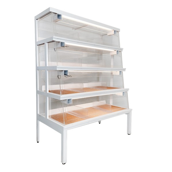 Bread shelf / bake-off station - metal frame with 4 wooden shelves
