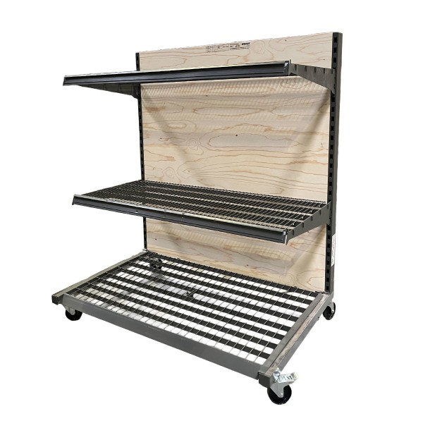 Product presenter - 2 shelves with light wooden back panel