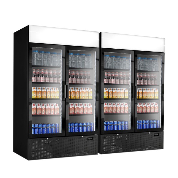 Getränkekühlschrank Schwarz - 2x 1048 Liter - mit 2 Glasschiebetüren