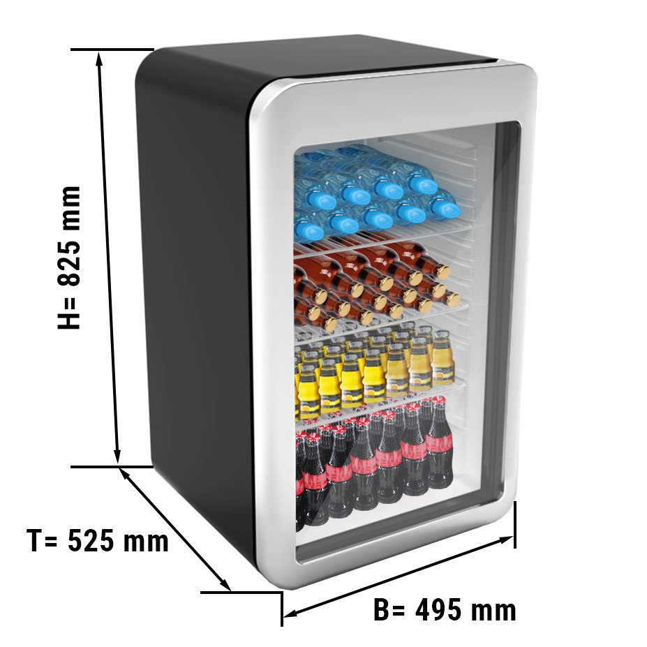 Minibar-Kühlschrank Schwarz / Silber - 113 Liter - mit Glastür