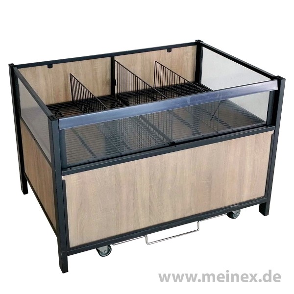 Wühltisch / action table with wood decor - 125x88 cm - with dividers - used
