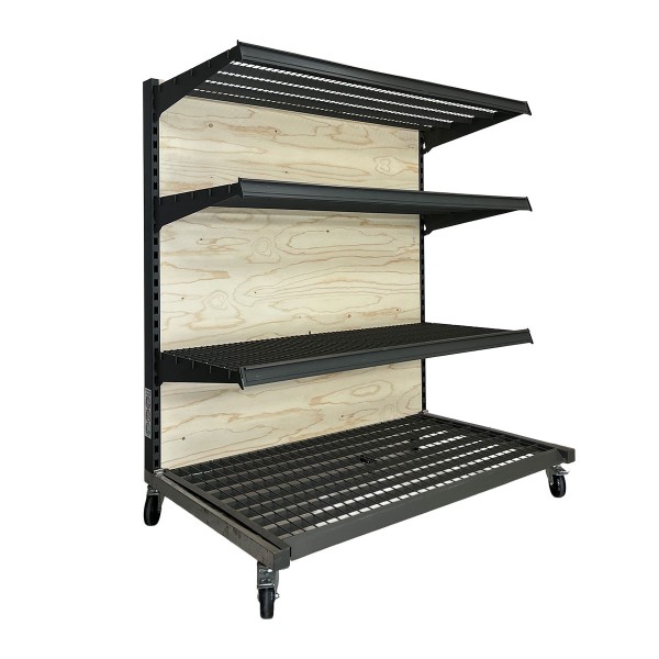 Product presenter - 3 shelves with light wooden back panel