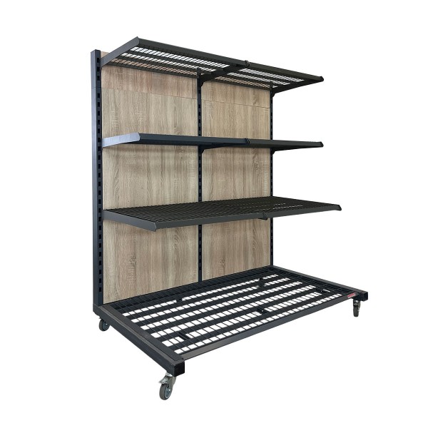 Warenpräsenter - 3x2 Borde mit heller Holzrückwand - gebraucht