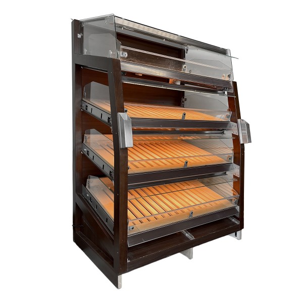 Brotregal / Bake-Off-Station mit 4 Etagen - Breite 1200 mm - mit rechter Seitenscheibe