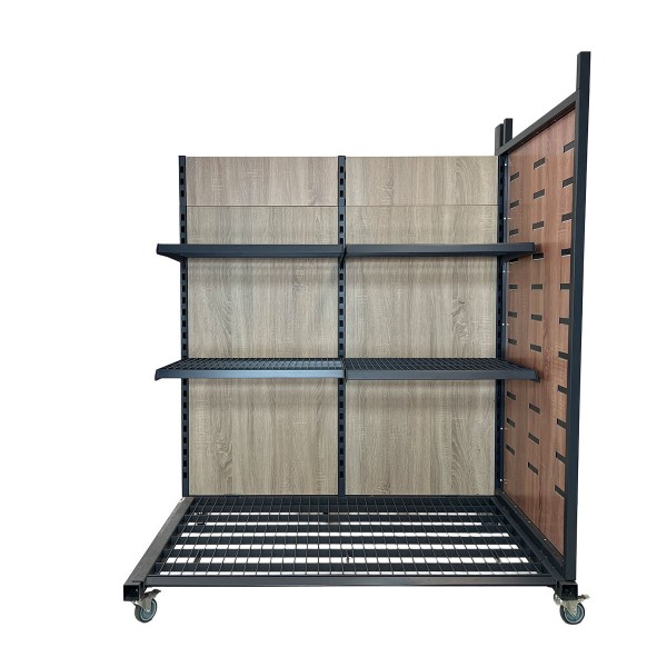 Warenpräsenter - 2 Borde mit heller Holzrückwand und Seitenwand