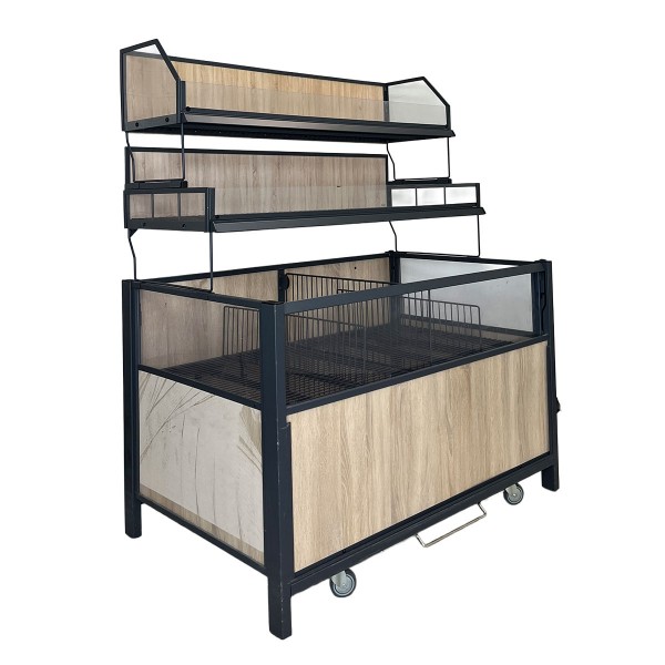 Wühltisch / Aktionstisch mit Holzdekor hell - 125x88 cm - zwei Aufsatzkörbe