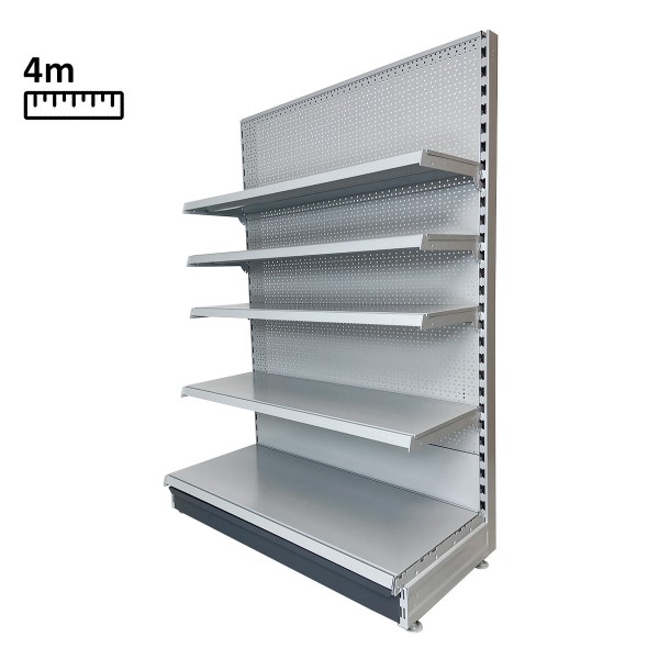 Wall shelf - eden - white aluminum - length 4m - with 4 shelves and perforated back panel