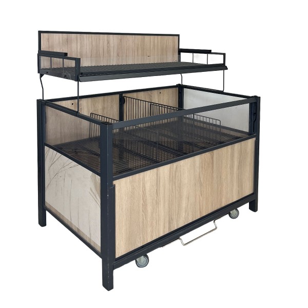 Bargain table / special offer table with light wood decor - 125x88 cm - top basket