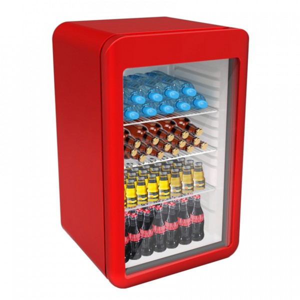 Minibar fridge red - 113 liters - with glass door