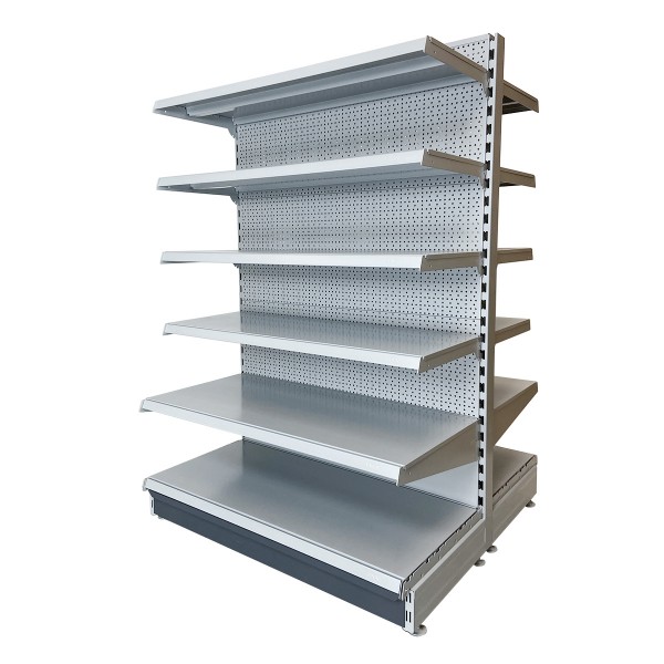 Gondola shelf - eden - white aluminum - length 3m - with 5 shelves and perforated back panel